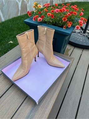 Ann Taylor Nude Pointed-Toe Stiletto Ankle Boots